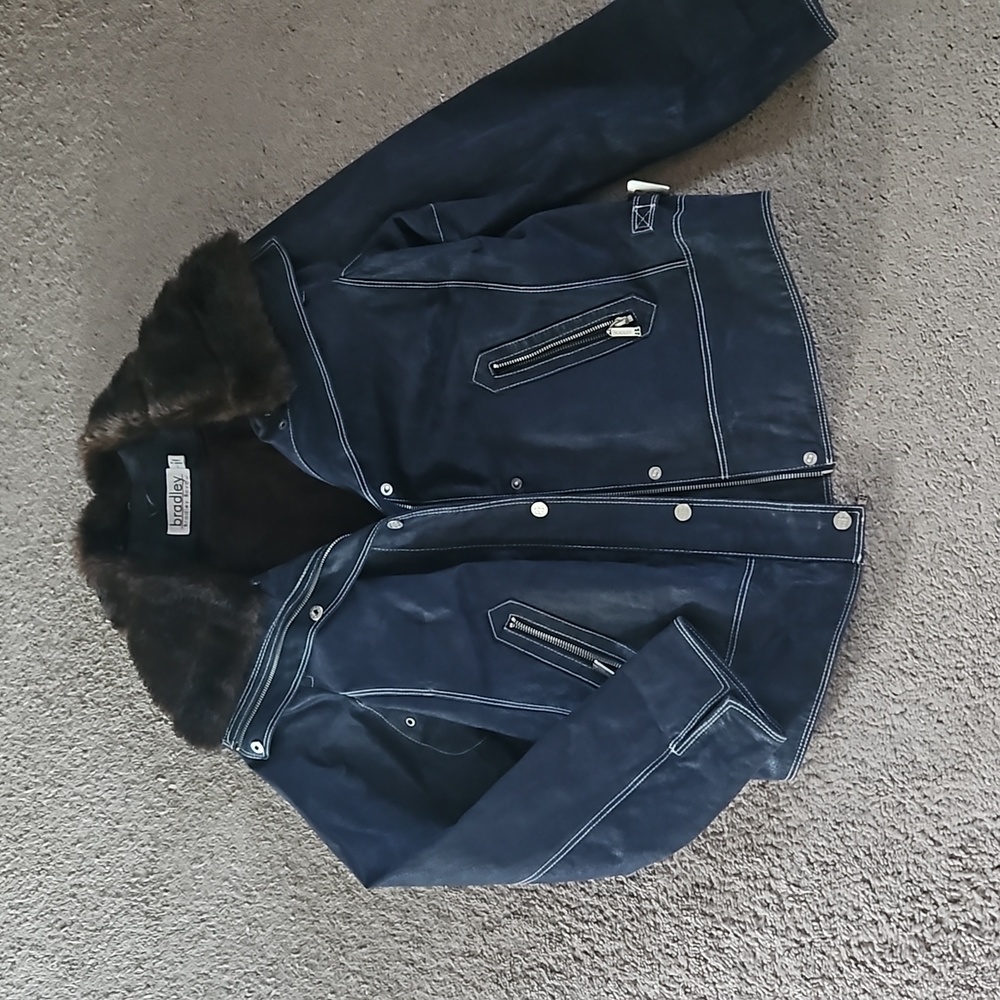 Bradley Bayou Blue Leather Bomber Jacket